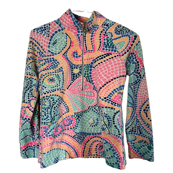 Lilly Pulitzer UPF 50+ Skipper Popover Multi Tile Wave Women’s Small EUC 20600. - Picture 2 of 7